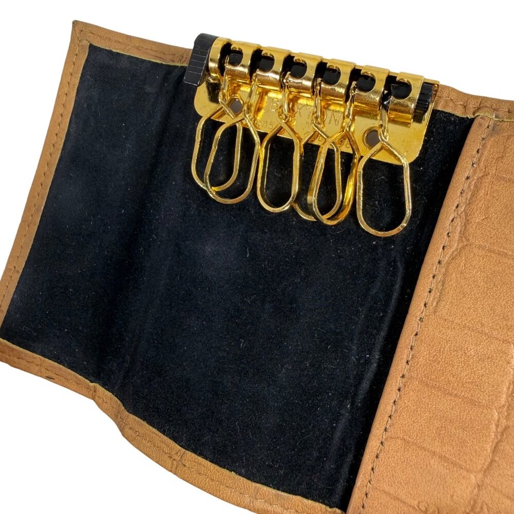 Vintage Buxton Key Tainer Croc Embossed Leather Trifold Key Holder Organizer - Picture 7 of 9